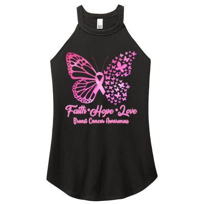 Faith Hope Love Breast Cancer Awareness Butterflies Women's Perfect Tri Rocker Tank