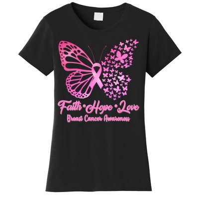 Faith Hope Love Breast Cancer Awareness Butterflies Women's T-Shirt