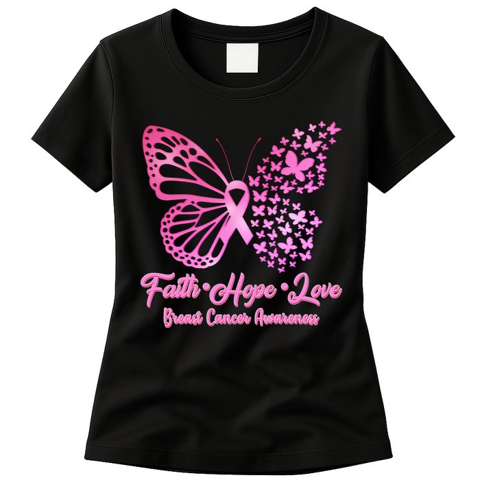 Faith Hope Love Breast Cancer Awareness Butterflies Women's T-Shirt