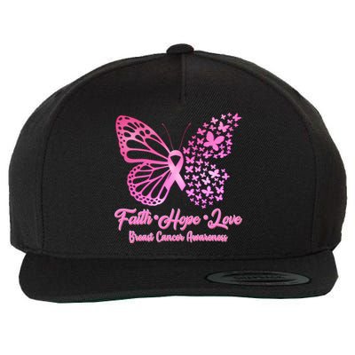 Faith Hope Love Breast Cancer Awareness Butterflies Wool Snapback Cap