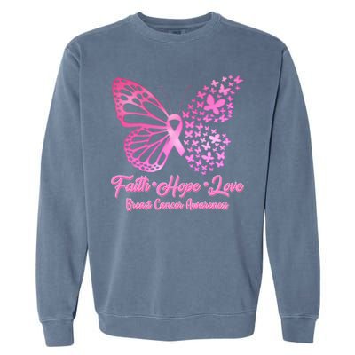 Faith Hope Love Breast Cancer Awareness Butterflies Garment-Dyed Sweatshirt