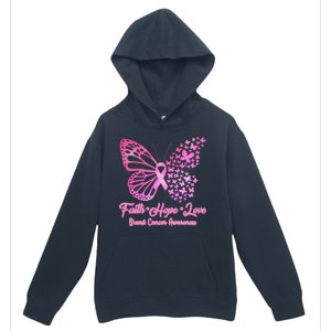 Faith Hope Love Breast Cancer Awareness Butterflies Urban Pullover Hoodie