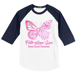 Faith Hope Love Breast Cancer Awareness Butterflies Baseball Sleeve Shirt