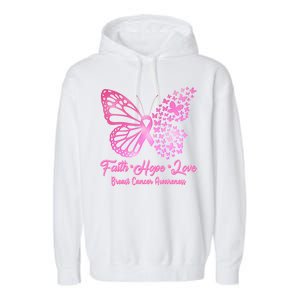 Faith Hope Love Breast Cancer Awareness Butterflies Garment-Dyed Fleece Hoodie