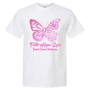 Faith Hope Love Breast Cancer Awareness Butterflies Garment-Dyed Heavyweight T-Shirt