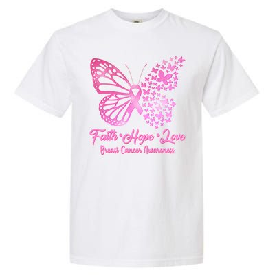 Faith Hope Love Breast Cancer Awareness Butterflies Garment-Dyed Heavyweight T-Shirt