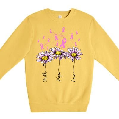 Faith Hope Love Breast Cancer Awareness Floral Premium Crewneck Sweatshirt