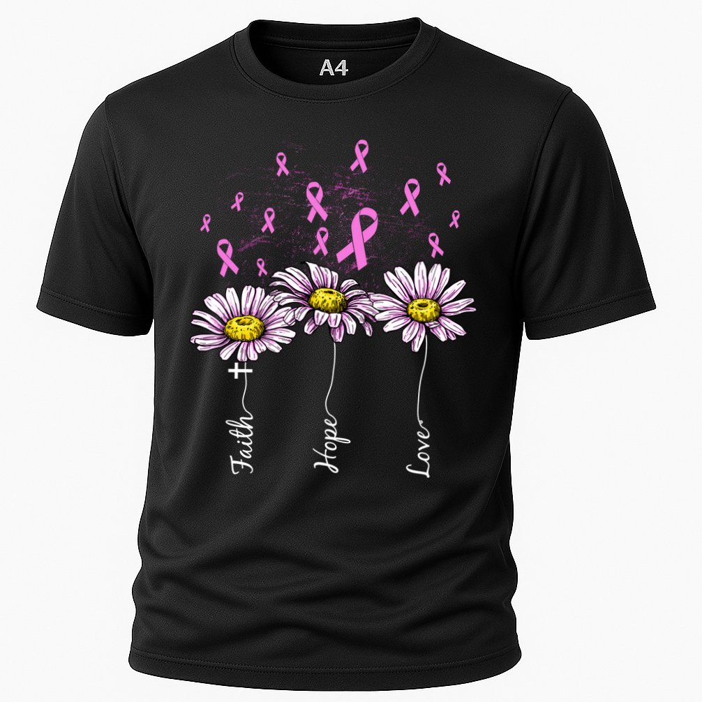 Faith Hope Love Breast Cancer Awareness Floral Performance Shirt