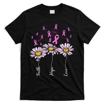 Faith Hope Love Breast Cancer Awareness Floral T-Shirt