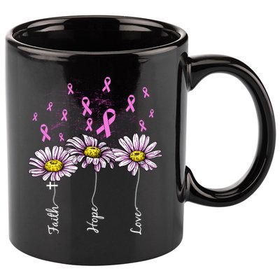 Faith Hope Love Breast Cancer Awareness Floral 11oz C Handle Ceramic Mug