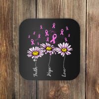 Faith Hope Love Breast Cancer Awareness Floral Coaster