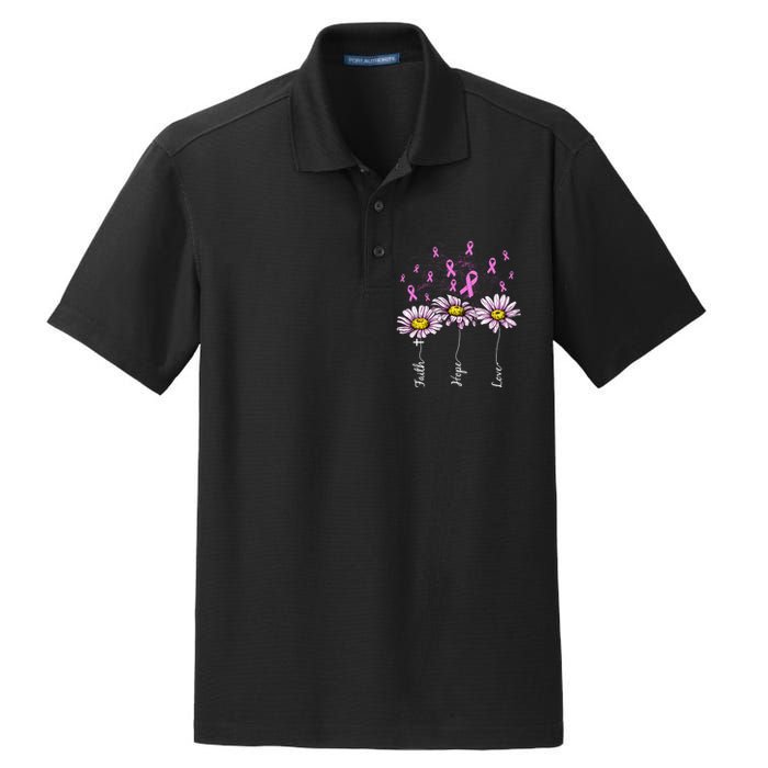 Faith Hope Love Breast Cancer Awareness Floral Dry Zone Grid Polo