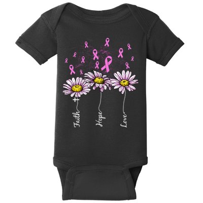 Faith Hope Love Breast Cancer Awareness Floral Baby Bodysuit