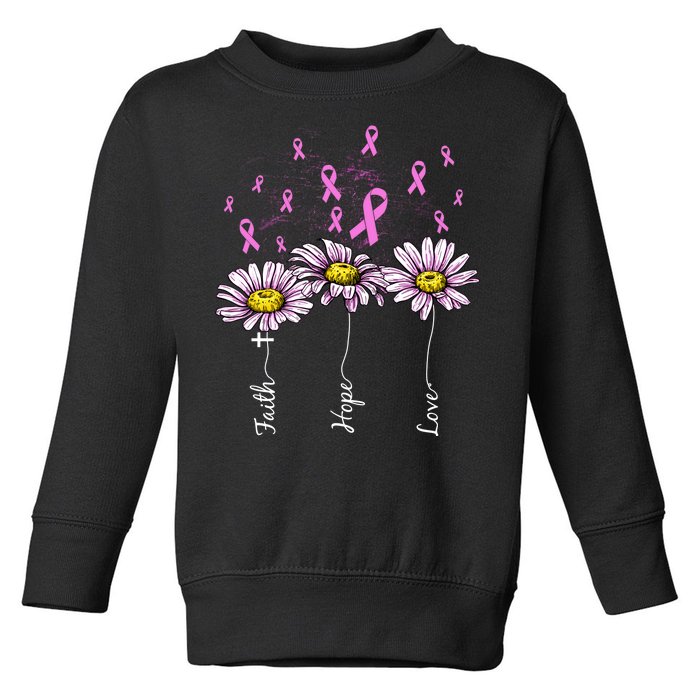 Faith Hope Love Breast Cancer Awareness Floral Toddler Sweatshirt