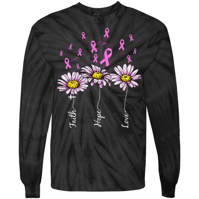 Faith Hope Love Breast Cancer Awareness Floral Tie-Dye Long Sleeve Shirt