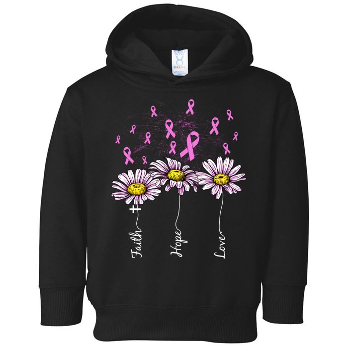 Faith Hope Love Breast Cancer Awareness Floral Toddler Hoodie