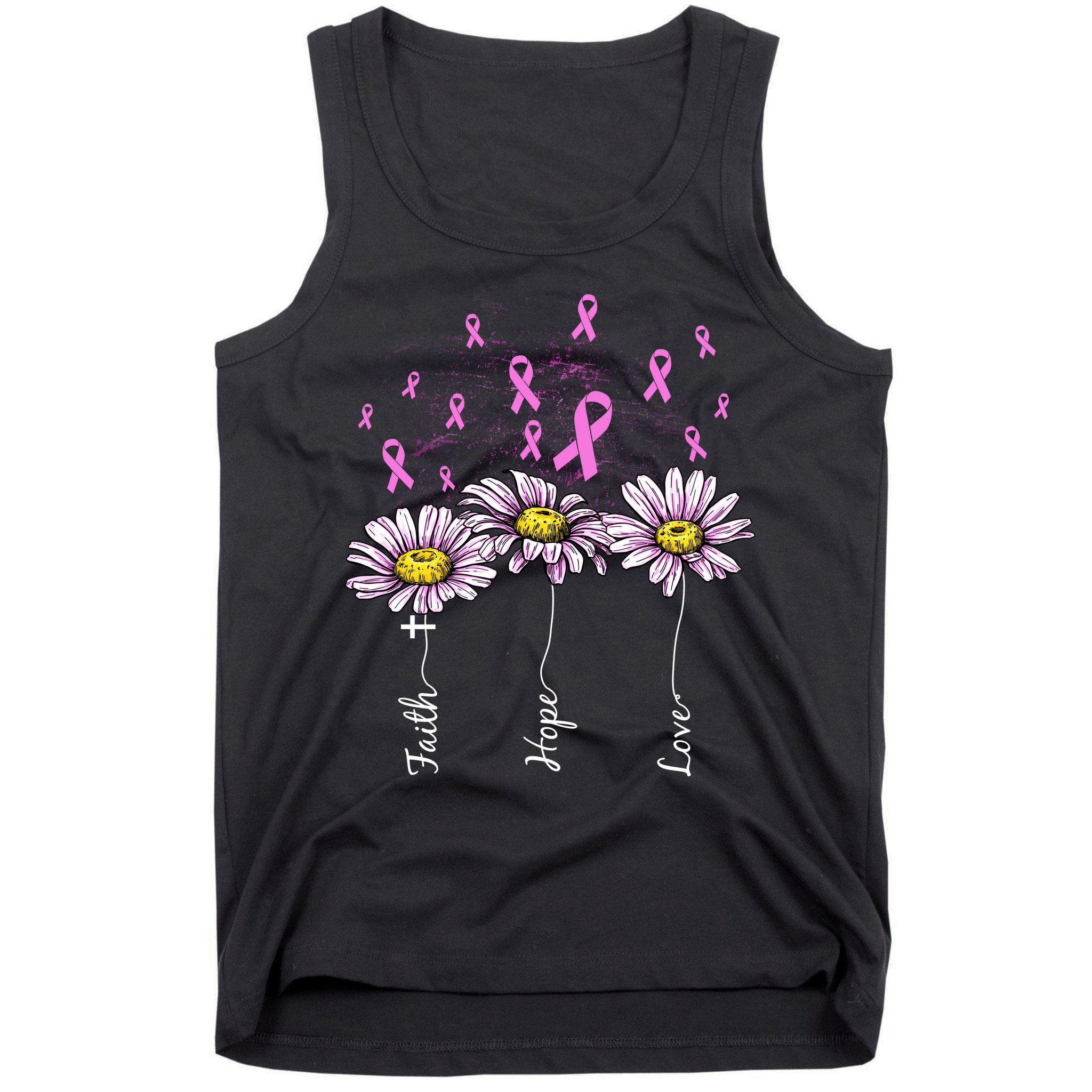 Faith Hope Love Breast Cancer Awareness Floral Tank Top