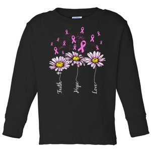 Faith Hope Love Breast Cancer Awareness Floral Toddler Long Sleeve Shirt