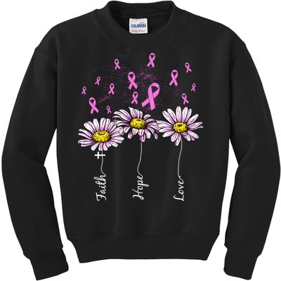 Faith Hope Love Breast Cancer Awareness Floral Kids Sweatshirt