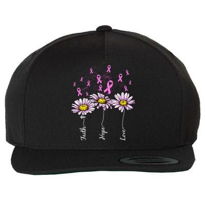 Faith Hope Love Breast Cancer Awareness Floral Wool Snapback Cap