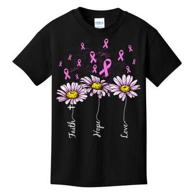 Faith Hope Love Breast Cancer Awareness Floral Kids T-Shirt