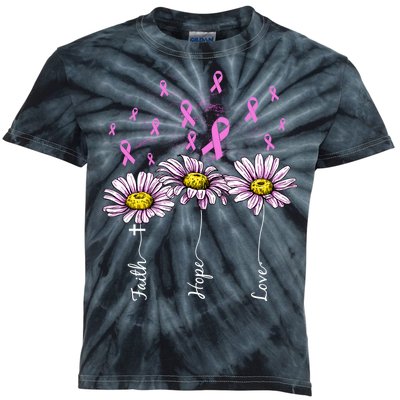 Faith Hope Love Breast Cancer Awareness Floral Kids Tie-Dye T-Shirt