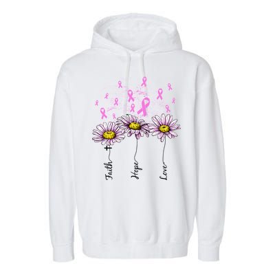 Faith Hope Love Breast Cancer Awareness Floral Garment-Dyed Fleece Hoodie