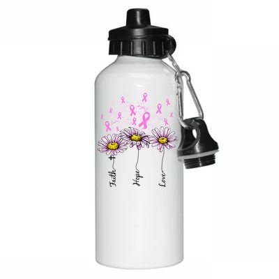 Faith Hope Love Breast Cancer Awareness Floral Aluminum Water Bottle 