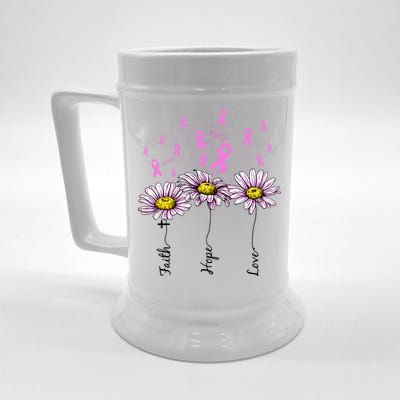 Faith Hope Love Breast Cancer Awareness Floral Beer Stein