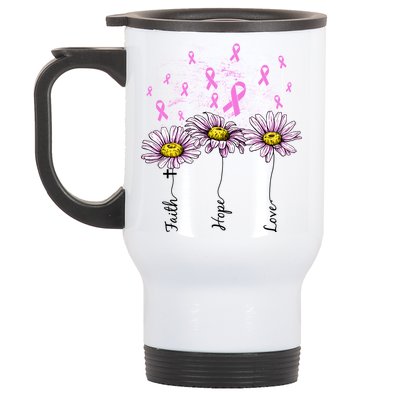 Faith Hope Love Breast Cancer Awareness Floral Stainless Steel Travel Mug