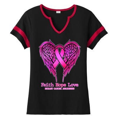 Faith Hope Love Breast Cancer Awareness Galaxy Wings Ladies Halftime Notch Neck Tee