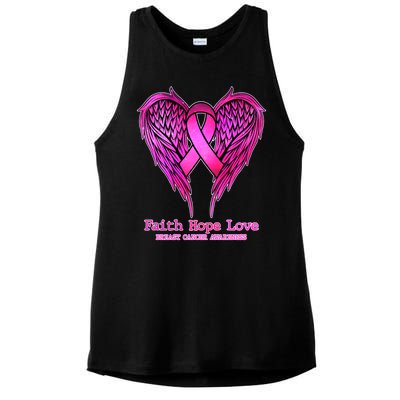 Faith Hope Love Breast Cancer Awareness Galaxy Wings Ladies PosiCharge Tri-Blend Wicking Tank