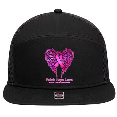 Faith Hope Love Breast Cancer Awareness Galaxy Wings 7 Panel Mesh Trucker Snapback Hat