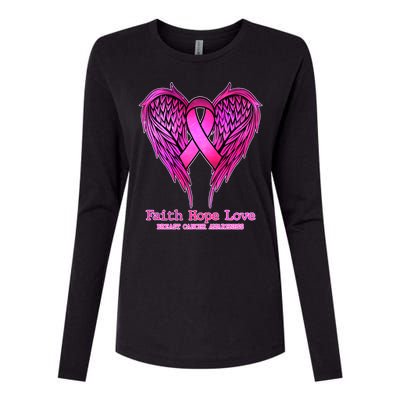 Faith Hope Love Breast Cancer Awareness Galaxy Wings Womens Cotton Relaxed Long Sleeve T-Shirt