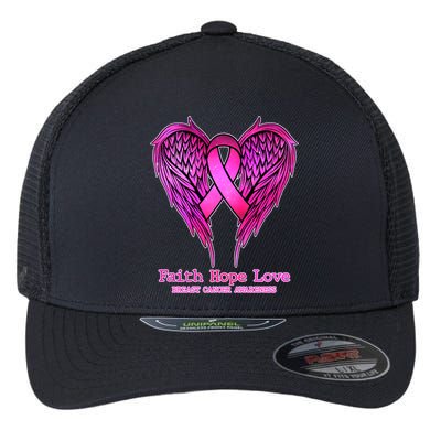 Faith Hope Love Breast Cancer Awareness Galaxy Wings Flexfit Unipanel Trucker Cap