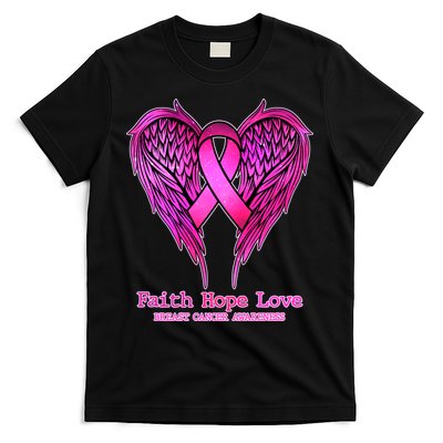 Faith Hope Love Breast Cancer Awareness Galaxy Wings T-Shirt