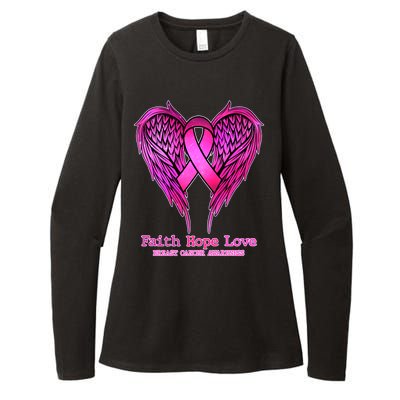 Faith Hope Love Breast Cancer Awareness Galaxy Wings Womens CVC Long Sleeve Shirt