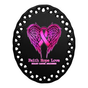 Faith Hope Love Breast Cancer Awareness Galaxy Wings Ceramic Oval Ornament