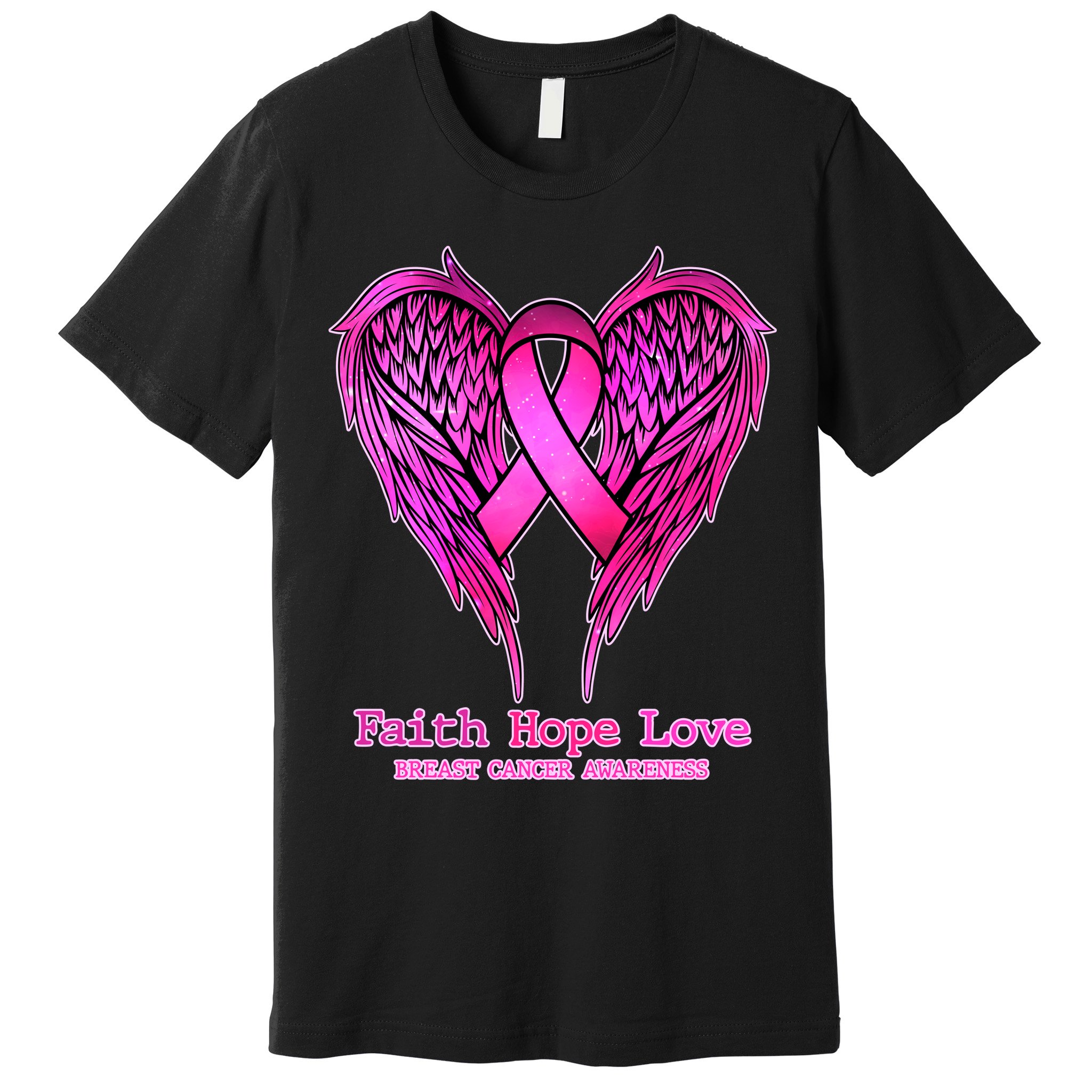 Faith Hope Love Breast Cancer Awareness Galaxy Wings Premium T-Shirt