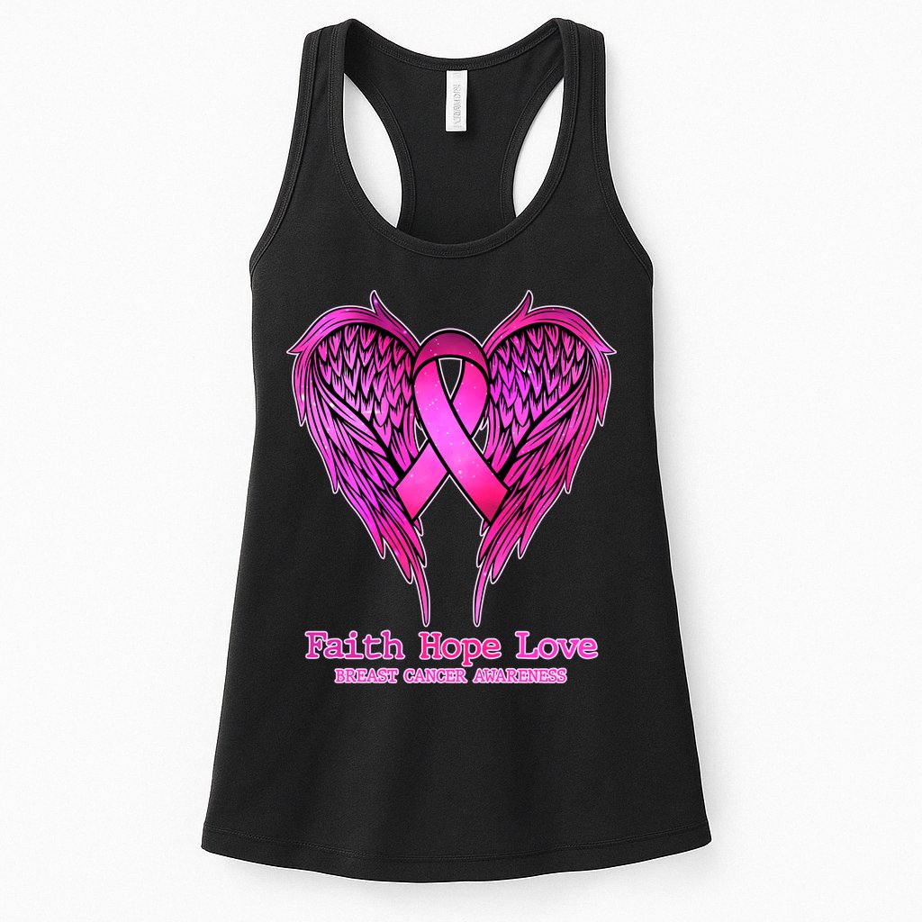 Faith Hope Love Breast Cancer Awareness Galaxy Wings Womens Tank Top