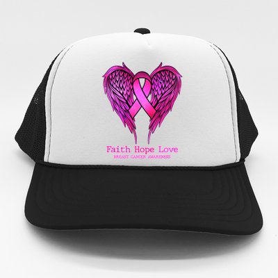 Faith Hope Love Breast Cancer Awareness Galaxy Wings Trucker Hat