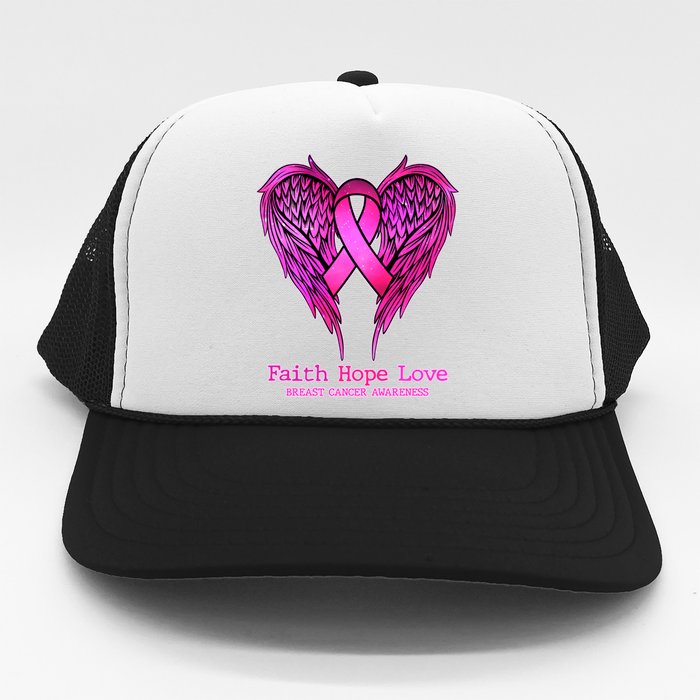 Faith Hope Love Breast Cancer Awareness Galaxy Wings Trucker Hat