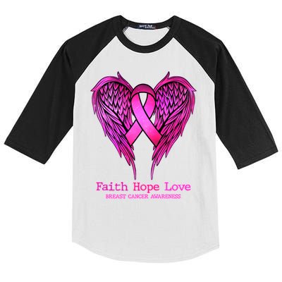 Faith Hope Love Breast Cancer Awareness Galaxy Wings Kids Colorblock Raglan Jersey