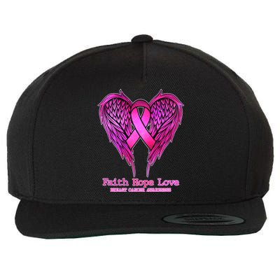 Faith Hope Love Breast Cancer Awareness Galaxy Wings Wool Snapback Cap