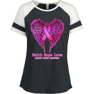 Faith Hope Love Breast Cancer Awareness Galaxy Wings Enza Ladies Jersey Colorblock Tee