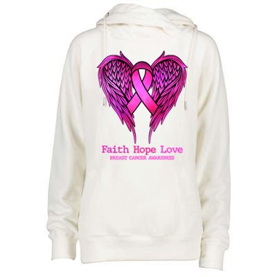 Faith Hope Love Breast Cancer Awareness Galaxy Wings Womens Funnel Neck Pullover Hood