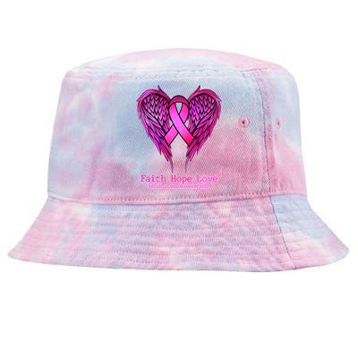 Faith Hope Love Breast Cancer Awareness Galaxy Wings Tie-Dyed Bucket Hat