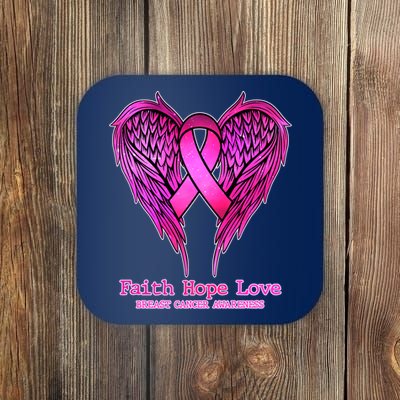 Faith Hope Love Breast Cancer Awareness Galaxy Wings Coaster