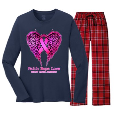 Faith Hope Love Breast Cancer Awareness Galaxy Wings Women's Long Sleeve Flannel Pajama Set 