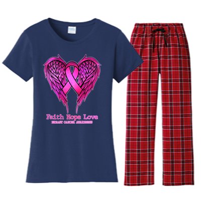 Faith Hope Love Breast Cancer Awareness Galaxy Wings Women's Flannel Pajama Set